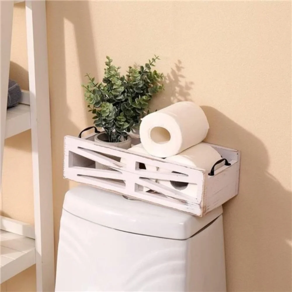 Toilet Paper Wood Holder Decor Box Farmhouse White NWT